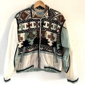 Vintage East West Aztec Southwestern Fleece Bomber Jacket Size Large‎